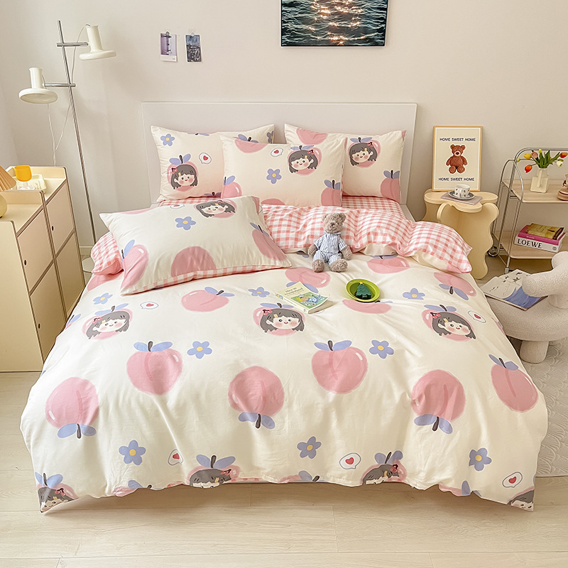 Cuerpo de algodón de cuatro piezas de amor, cama de cama, cama de cama, dormitorio de estudiantes, ropa de cama de tres piezas.