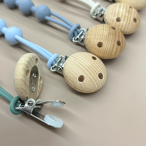 ins Nordic baby integrated silicone lanyard, baby beech wood clip to prevent falling lanyard, teething and chewing pacifier chain