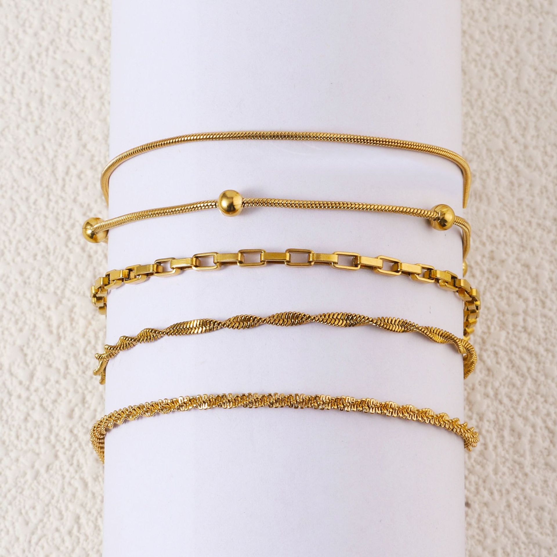 10g Weight PVD Coated Gold Plating Process Real Gold Plated Plating Material Bracelets, Chain Bracelet Classification 304 Stainless Steel Chain Material Twisted Rope Chain, snake chain Chain Type 1 Piece Quantity Daily Occasion 304 Stainless Steel Material Solid Color Pattern All Seasons Season Women's Gender Plating Design Simple Style Style Simple Style Solid Color 304 Stainless Steel 18K Gold Plated Twisted Rope Chain Snake Chain Bracelets Chain Bracelet In Bulk 8