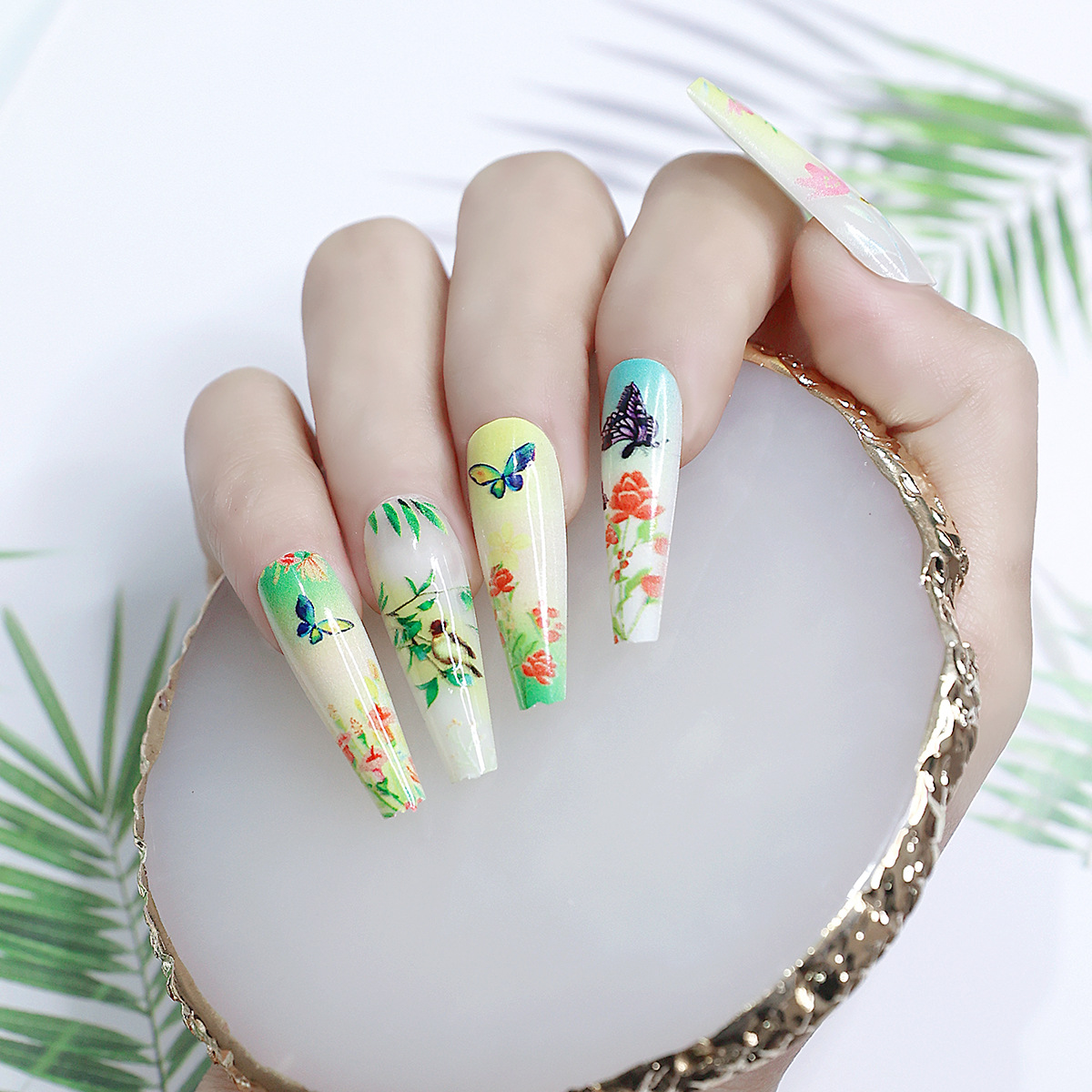 Manicura parche de uñas acabado desgaste desmontable manicura repetida hembra Cabeza Cuadrada extraíble uñas falsas de longitud media