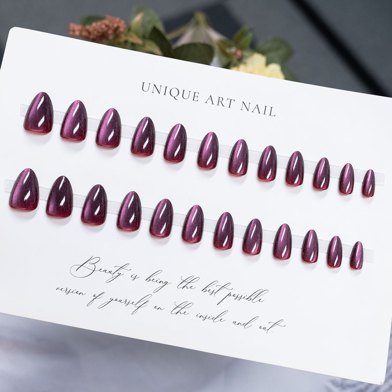 Almond-Shaped Oval Nail Art Double-Gloss Cat Eye Glossy Wearable Nail Tips Nail Stickers Finger-Specific Finished Products Wholesale