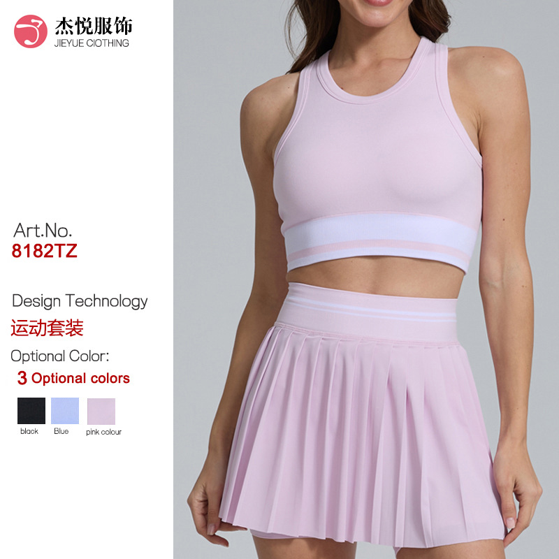 Cross-Border New Outdoor Breathable Sports Tennis Skirt Slimming Badminton Group Anti-Exposure High-Waist Fitness Yoga Suit