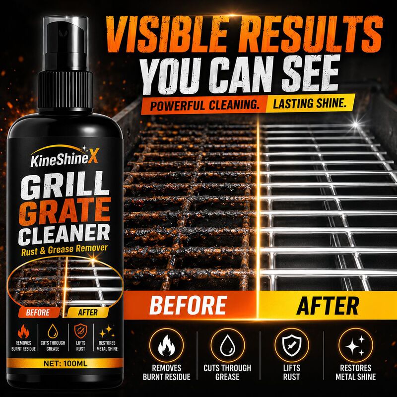 KineShineX BBQ grill renovation and cleaning spray powerfully removes old grease, rust, and carbonized stains from grill grates KineShineX BBQ grill renovation and cleaning spray powerfully removes old grease, rust, and carbonized stains from grill grates