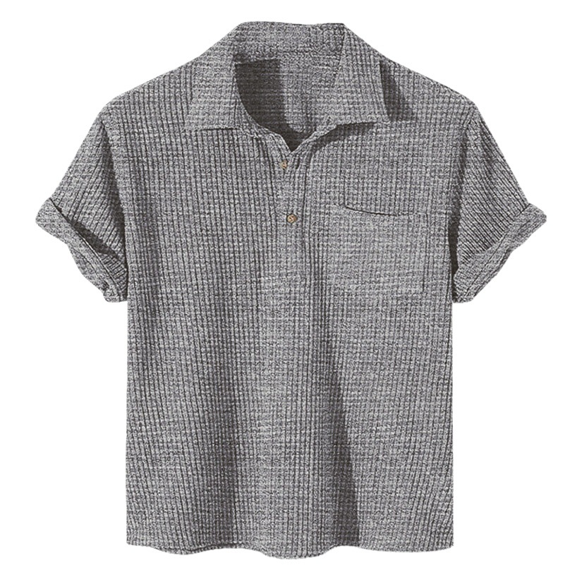 Deseo transfronterizo de Europa y América primavera y verano Amazon nuevo waffle botón Polo camisa Plaid color a juego de los hombres