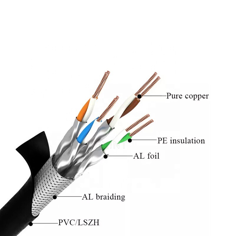 Kexint Copper Wire 26Awg Cat6A 4 Pairs of Polyvinyl Chloride Black Lan Cable Stp Ftp Network Cable