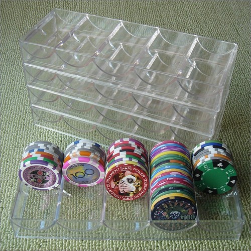 Transparent Chip Tray Storage Box for 5 Grids, Can Hold 100 Chips of 40x3.3mm