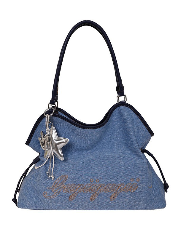 2026 nueva moda denim transfronteriza, bolsa de gran capacidad, bolsa de hombro de viaje casual coreana, mujer