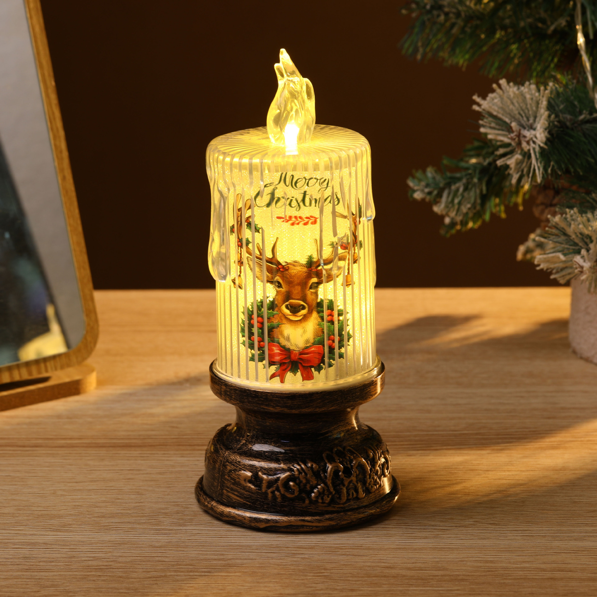 베이스가 있는 크리스마스 엘크, 수직 눈물