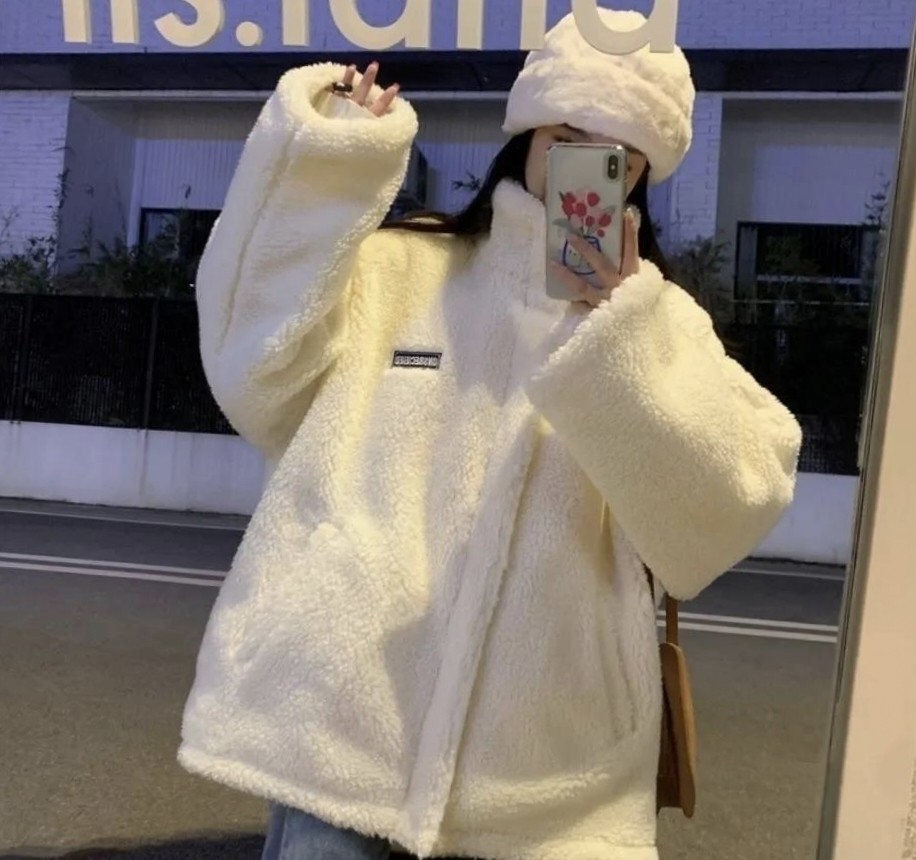 加绒加厚羊羔绒卫衣女2023新款冬季设计感学生韩版宽松外套ins潮