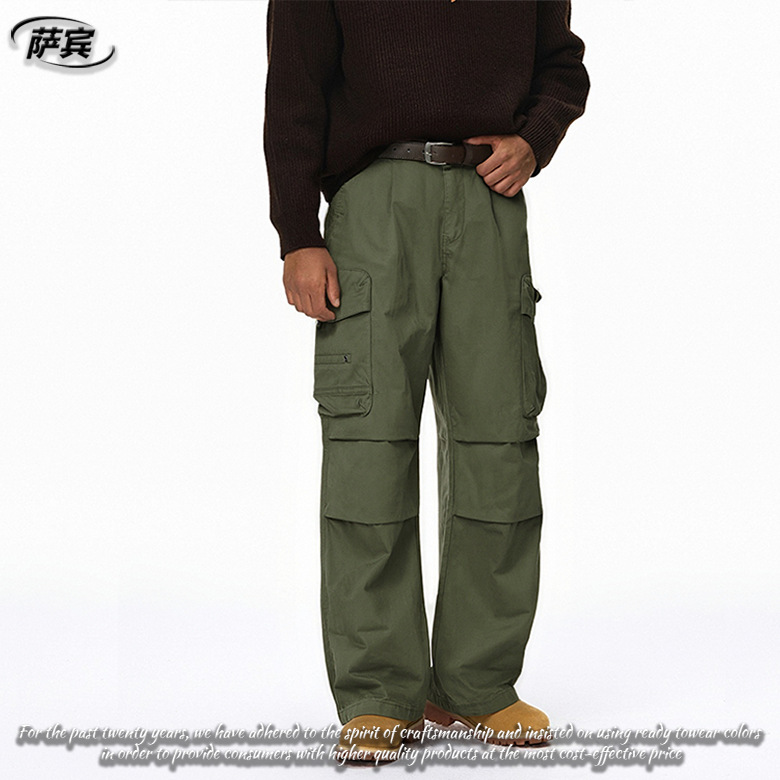 Sabin 25 Autumn and Winter American Straight Cargo Pants Men's Wide-Leg Multi-Flap Pocket Pants Pants Washed Distressed Casual Pants Men