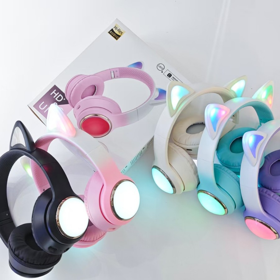 Transfronterizo nuevo creativo cápsula de gato auriculares inalámbricos luminosos de color gradiente auriculares para niños auriculares estudiantes