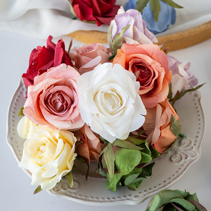 Simulation rose retro simulation rose flower head hat flower accessories wedding flower wall decoration flower corsage factory wholesale