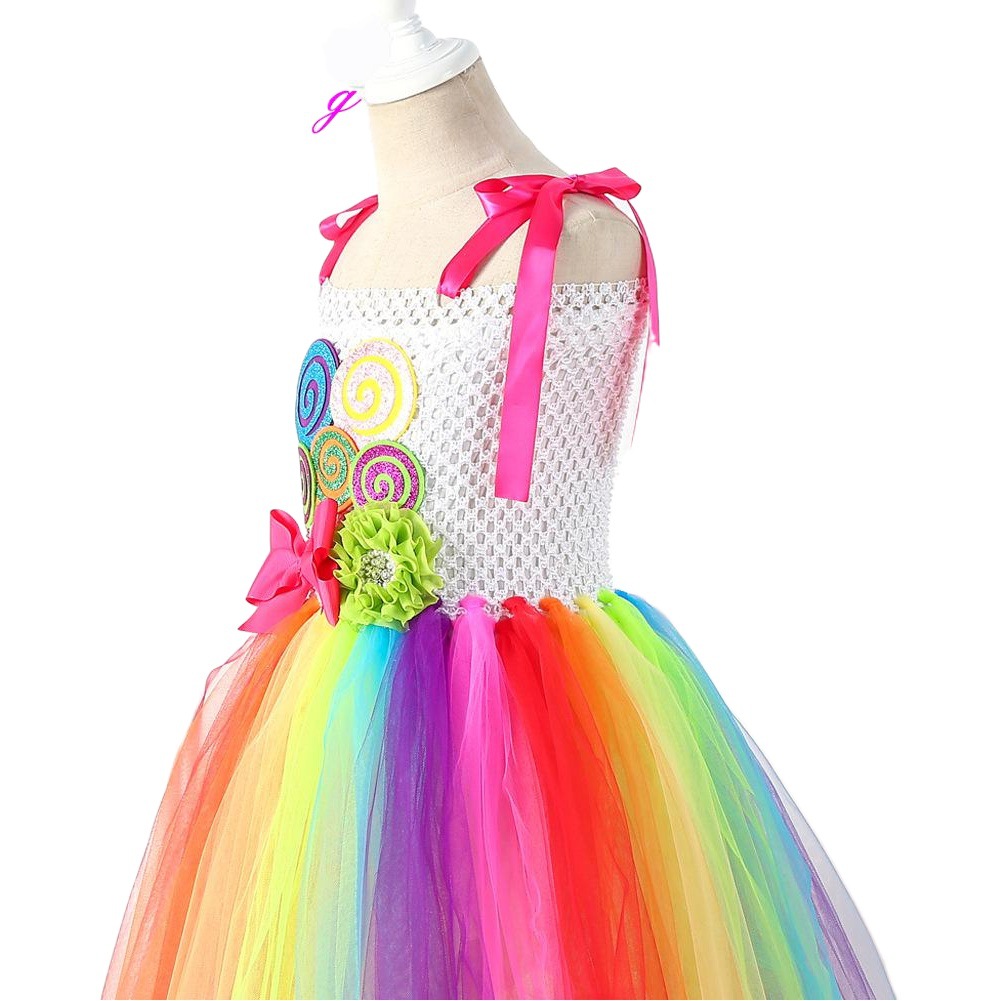 Vestido de piruleta para niños vestido de tutú de malla caramelo Arco Iris Día de Año Nuevo vestido de baile de rendimiento vestido de niña