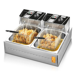 Cross-Border Household Double Pot Small Electric Fryer Churros and French Fries Machine Stall Fried Skewers Pot Constant Temperature Electric Fryer