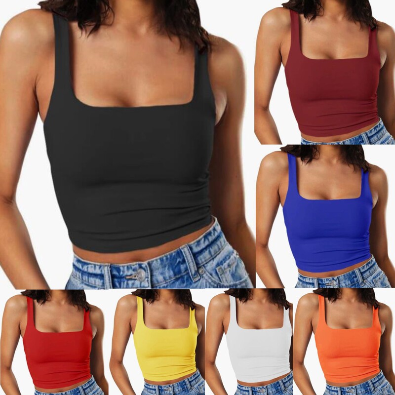 2023 New Women's Sleeveless Camisole Square Collar Casual Basic Cropped Top