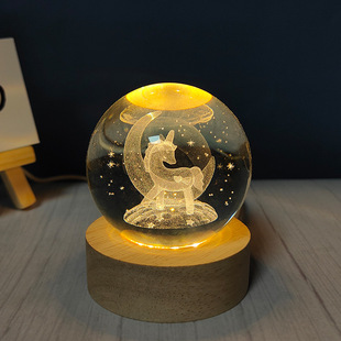 Luminous crystal ball night light usb plug-in Crystal Light cartoon unicorn luminous ball for students birthday gift