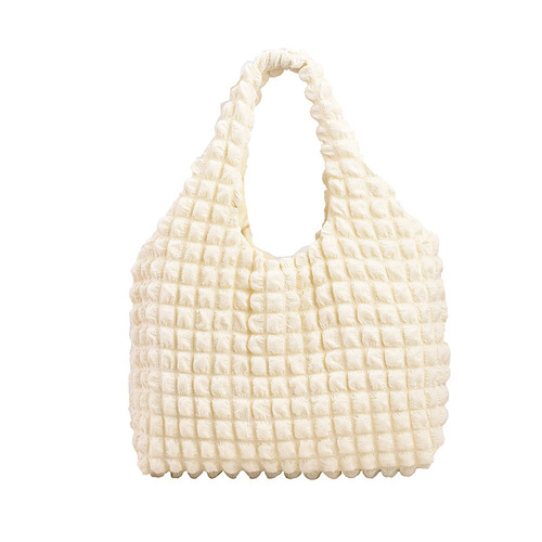 Korean style pleated waffle shoulder bag  new internet celebrity bubble plaid tote bag fashionable large capacity shopping bag