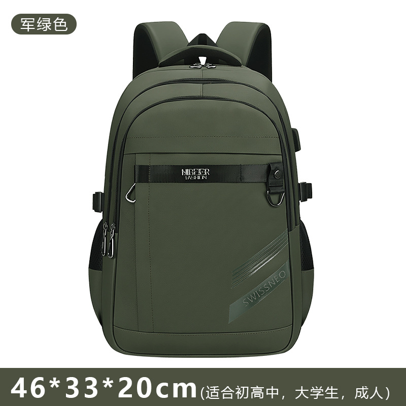 Nueva mochila de hombre gran capacidad en relieve letras de escuela secundaria mochila deportiva de viaje de negocios bolsa de computadora