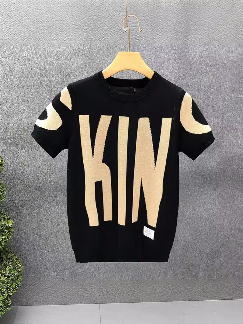 Summer New Fashion Brand Short-sleeved Knitwear T-shirt Top Slim-fit Round Neck Half-sleeved Men's Inner Base Shirt for Men