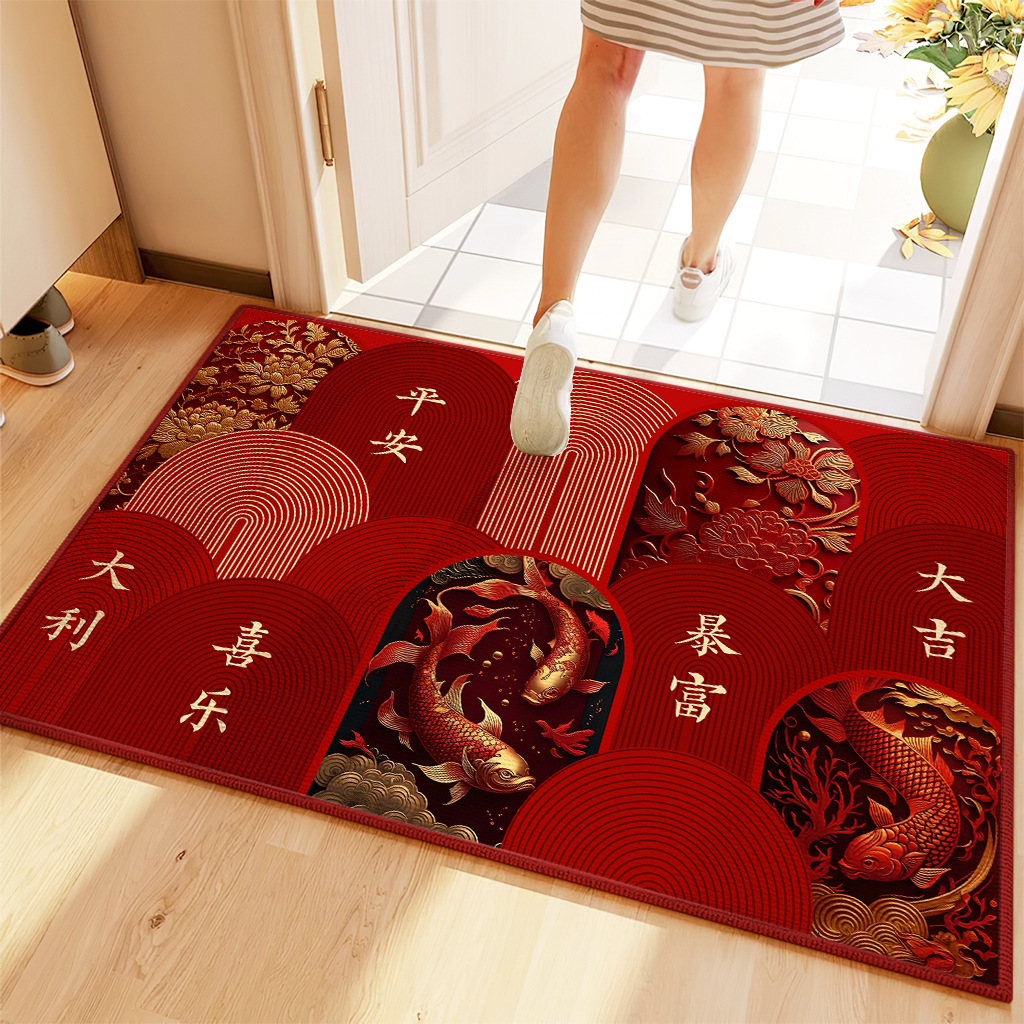 Alfombra de piso de estilo chino pasillo alfombra de puerta roja resistente a las manchas alfombra de pasillo se puede cortar alfombra de piso festivo y seguro