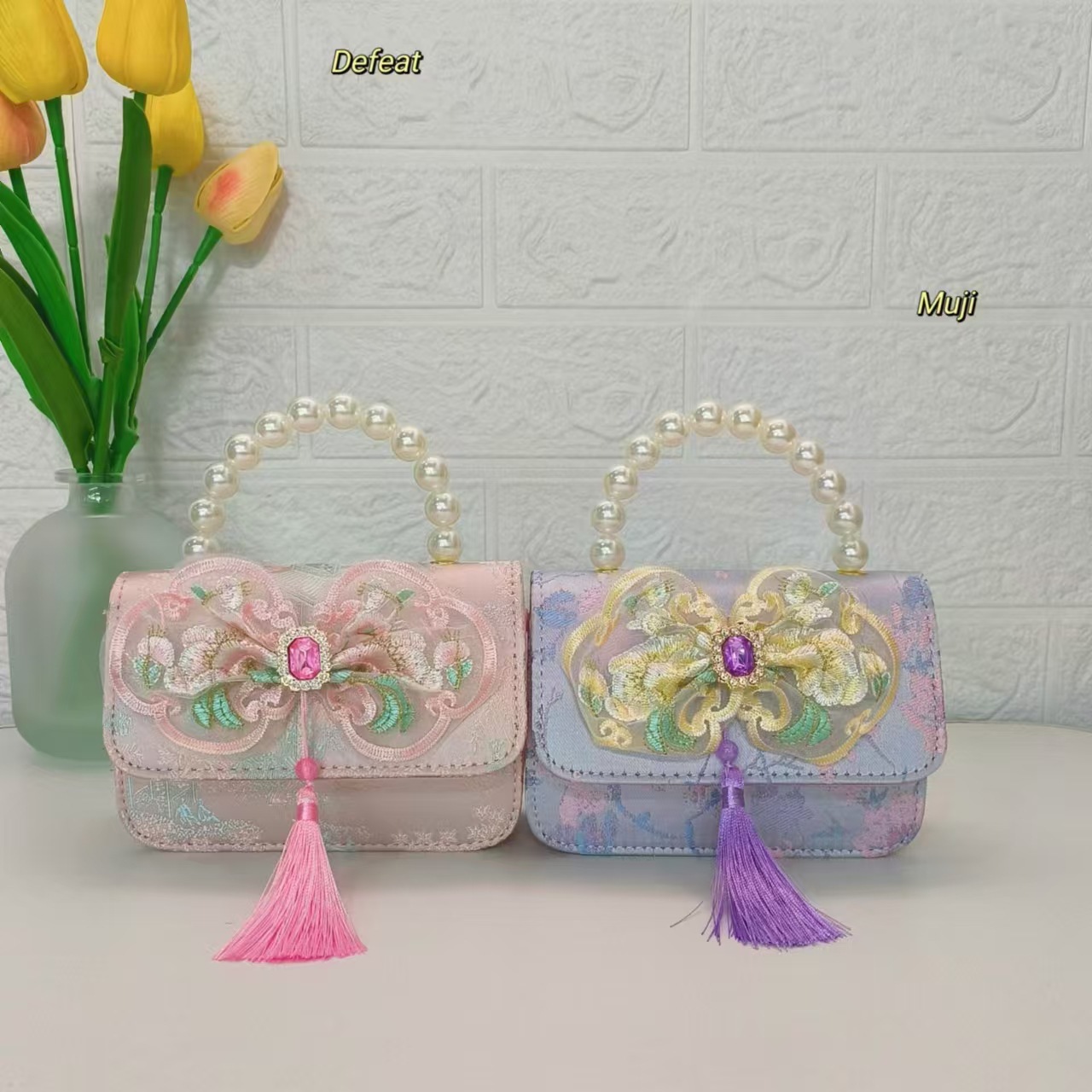 Nuevo estilo chino bolso infantil bolso de perla bolso de mano niña pequeña bolso de cambio accesorios bolso de cadena bolso de arco bolso pequeño