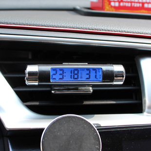 Car Air Outlet Thermometer Digital Clock Time Led Digital Display Thermometer Plus Back Luminous Car Supplies