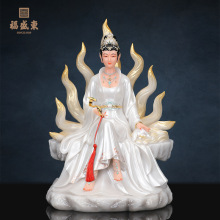 仿汉白玉九尾狐像供奉家用九尾狐娘娘九姑娘神像九尾白狐真身摆件