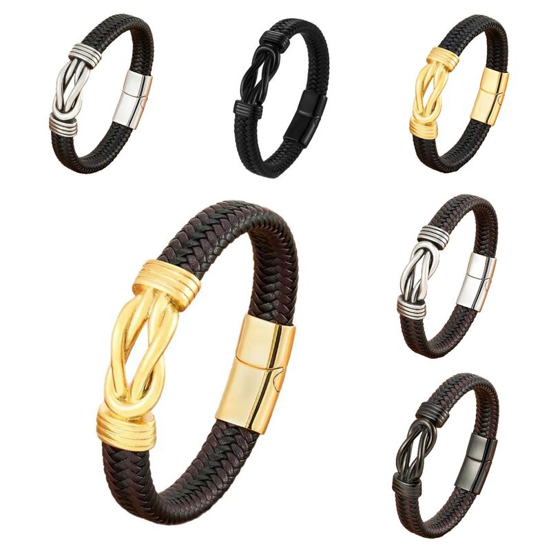 Men's Infinite 8-Shaped Leather Bracelet, Multi-Strand Braided Leather Bracelet with Personalized Alloy Magnetic Clasp, Fashionable Wristband Men's Infinite 8-Shaped Leather Bracelet, Multi-Strand Braided Leather Bracelet with Personalized Alloy Magnetic Clasp, Fashionable Wristband