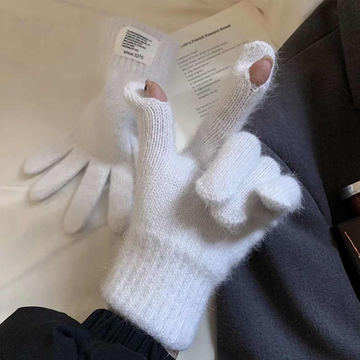 White [Since standard short rabbit fur gloves]