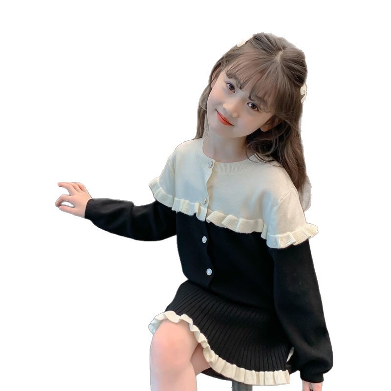 女童春秋套装2025新款洋气时髦小香风拼色开衫上衣半身裙两件套潮|undefined