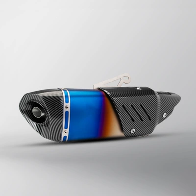 silencer exhaust, Motorcycle exhaust pipe - slanted-four-corners-round-tail-and-half-blue-imitation-carbon-head-imitation-carbon-fiber-cover