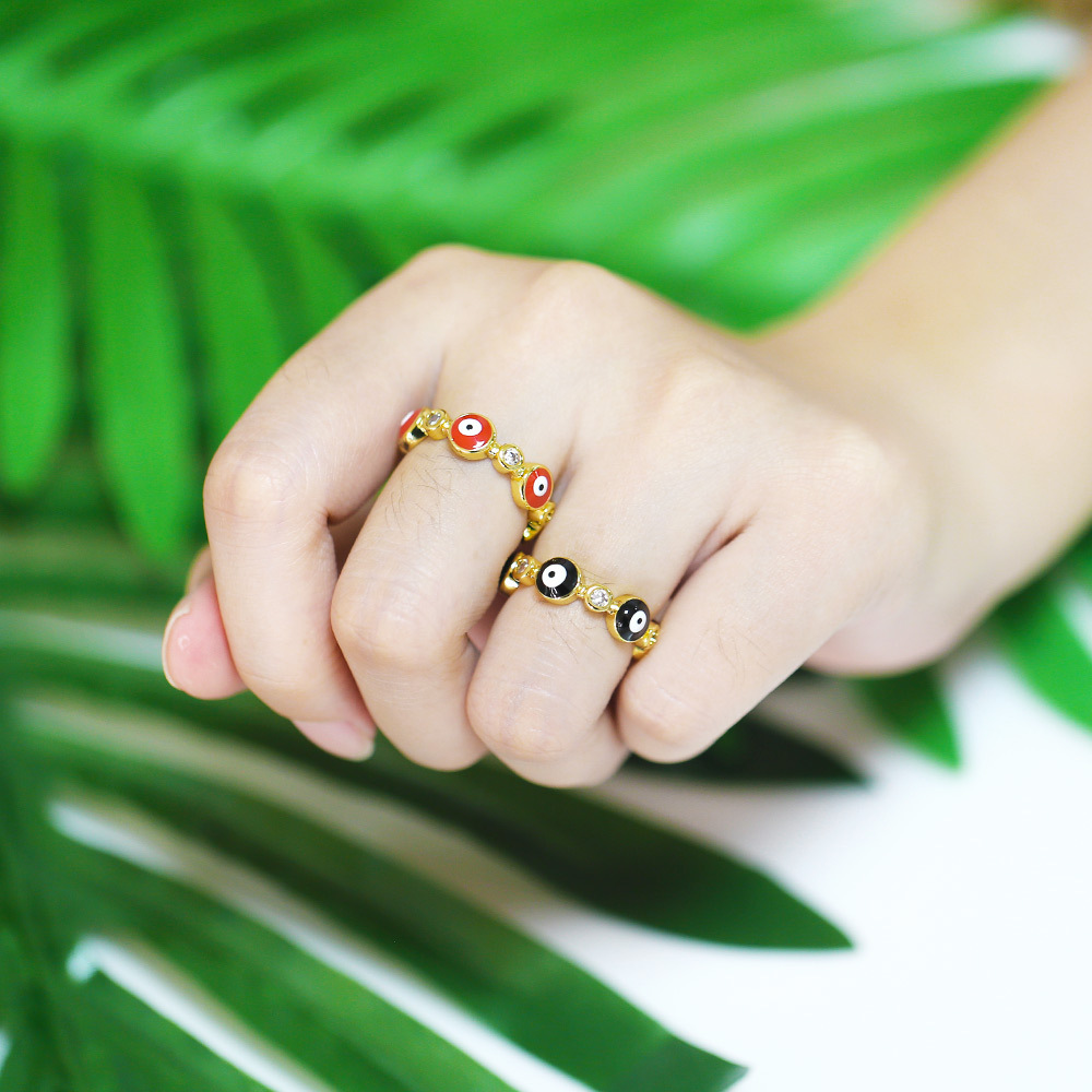 European and American jewelry color dripping eye ring bohemian devilu0027s eye zircon copper rings