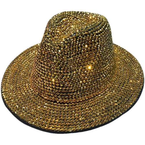 Hat women's autumn and winter fashion rhinestone elegant jazz hat British retro all-match diamond woolen women's hat trend