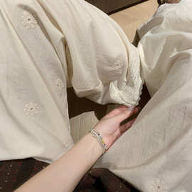 ASHENONLINE 奶芙玛琪 蕾丝休闲裤女春季气质小众百搭拖地阔腿裤