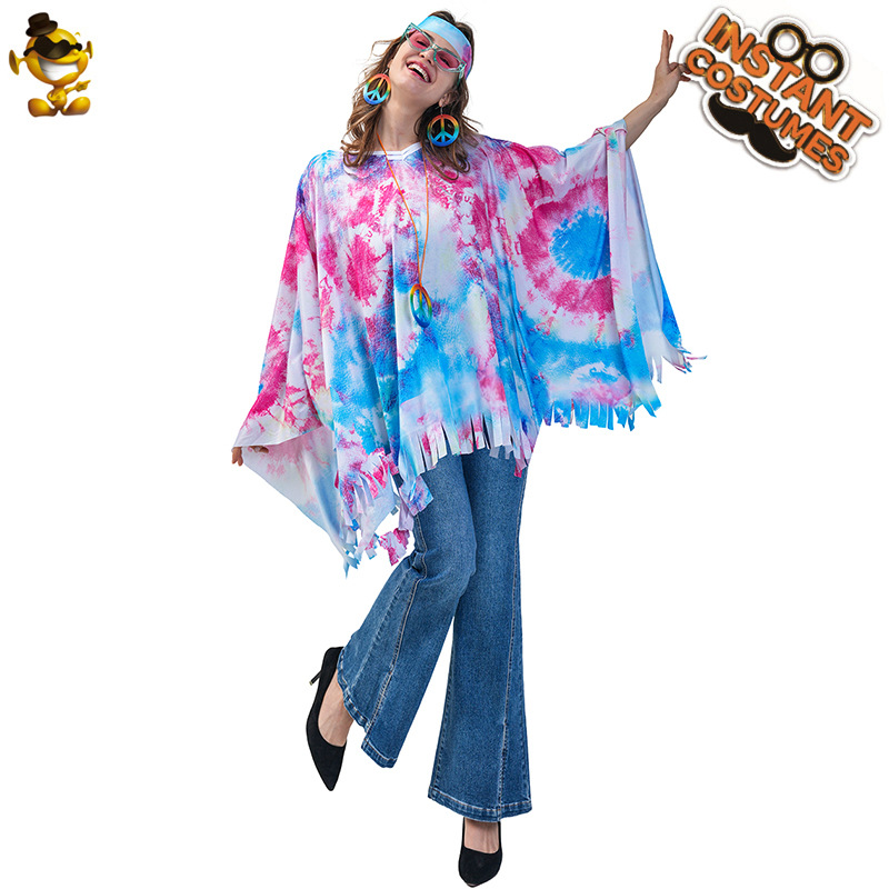 Halloween Adultos Mujeres Vintage Hippie Capa 'Cross-Border Hippie Female Party Disfraz image 7