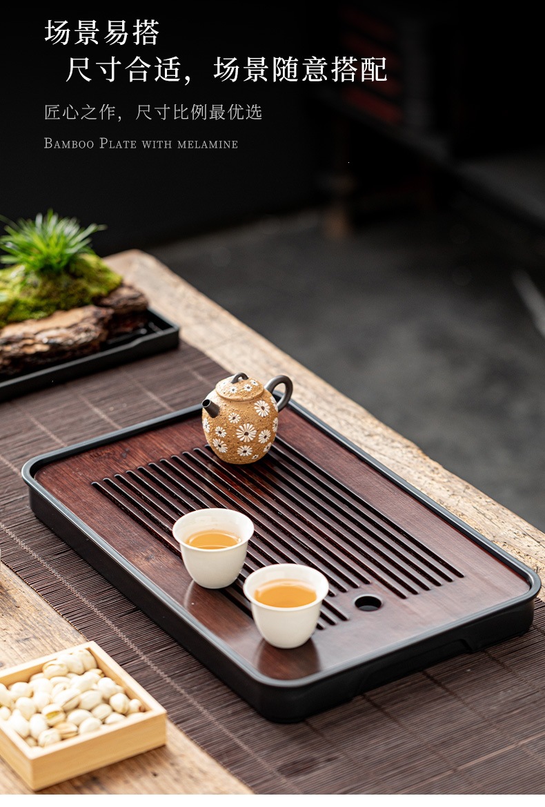 Melamine Tea Tray Set with Drainage Tray Small Kung Fu Tea Table for Home Tea Ceremony in use