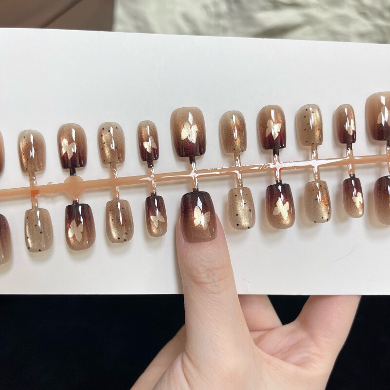 Pure Desire Gradient Butterfly Fine Glitter Cat Eye Almond Design High-End Wearable Nail Art Stickers Cross-Border Fake Nail Tips Pure Desire Gradient Butterfly Fine Glitter Cat Eye Almond Design High-End Wearable Nail Art Stickers Cross-Border Fake Nail Tips