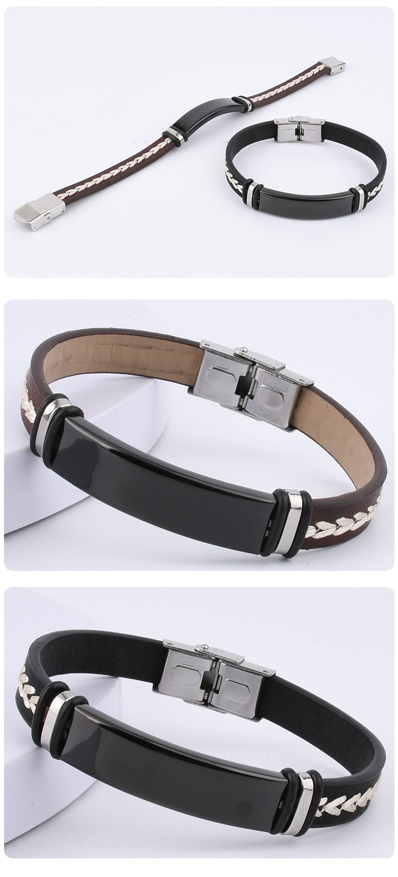 15g Weight Vacuum Plating Gold Plating Process 201 Stainless Steel Pendant Material wristband, Bracelets Classification Pu Leather Chain Material Woven Chain Chain Type Daily Occasion 201 Stainless Steel, Titanium Steel Material Color Block, Customization Laser Engraving Pattern All Seasons Season Men's, Unisex Gender Streetwear Style Braid Craft Men's Unisex Streetwear Woven Chain Wristband Bracelets Color Block Customization Laser Engraving 201 Stainless Steel Titanium Steel Braid Vacuum Plating Men Cord & Leather Bracelets