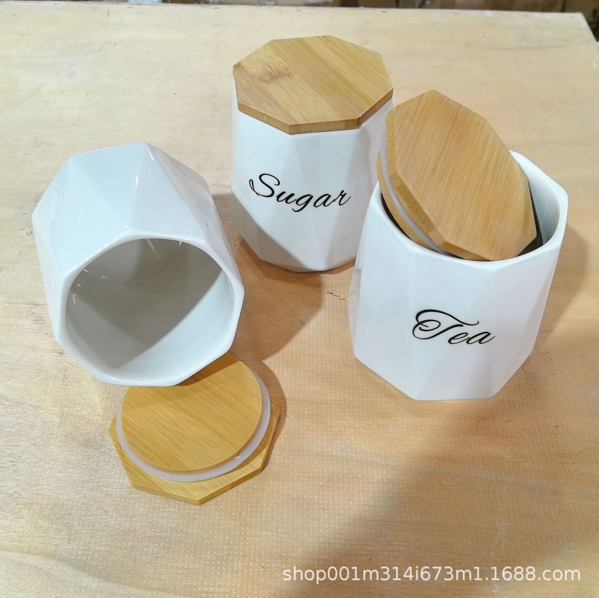 Cocina doméstica de cerámica contenedor de gran capacidad de contenedor de sellado de granos de café, té, dulces de tres piezas set