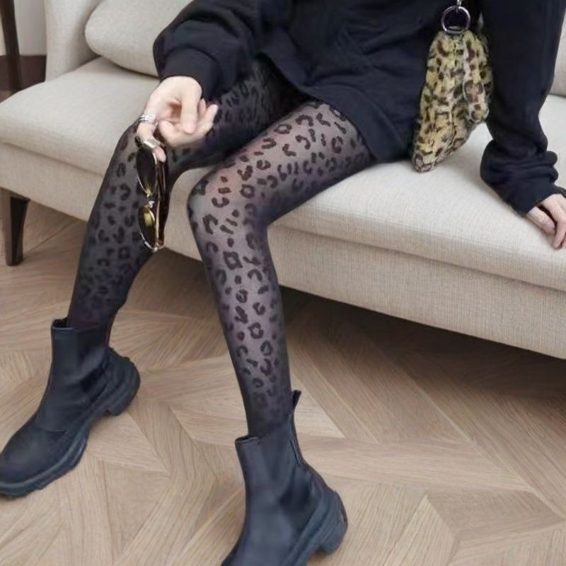 Leopard Print Leggings Spring and Summer Stockings Black Stockings Women's Black Leopard Print Pantyhose Slimming Cross-Border