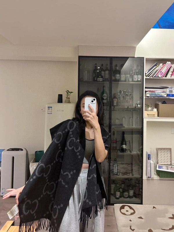 正确版嵿货仿羊绒羊绒牌驴围巾黑灰两用奶茶色围巾秋冬披肩女加厚|undefined