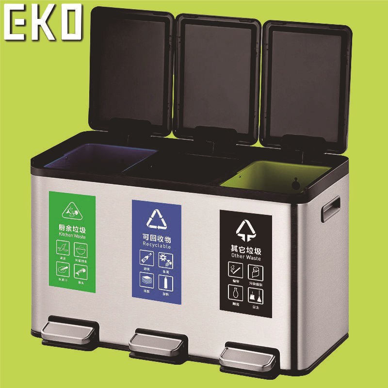 EKO Kitchen Indoor Large Foot-operated Trash Can Factory Foot-operated Dry and Wet Stainless Steel Multi-component Trash Can with Lid EKO Kitchen Indoor Large Foot-operated Trash Can Factory Foot-operated Dry and Wet Stainless Steel Multi-component Trash Can with Lid