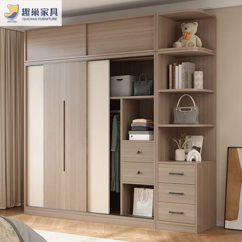 Sliding Door Cabinet Bedroom Home Modern Simple Wardrobe Rental Room Storage Cabinet Economical Light Luxury Large Wardrobe