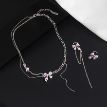 少女甜美风蝴蝶结吊坠流苏锁骨链耳骨夹女甜酷时尚百搭项链耳饰