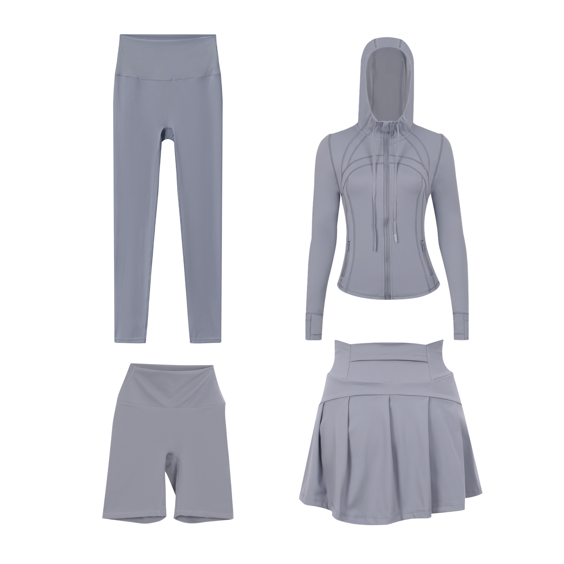 Women's Four Piece Set Sportswear Hooded Jacket Cropped Pants Short Skirt Slim Fit Outerwear Elastic Sports Jacket_ecoleips.com