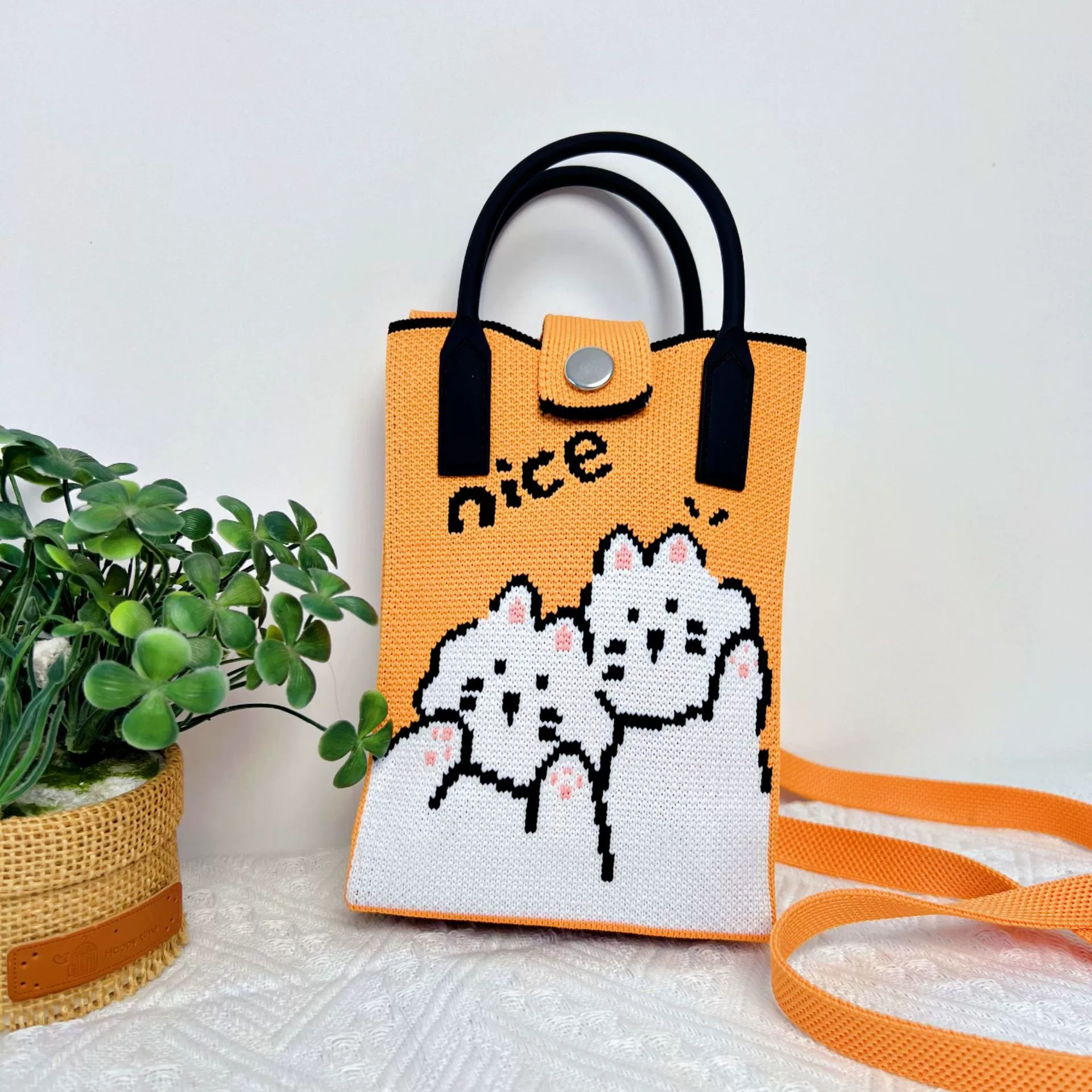 One-shoulder bag, wallet, knitted cute universal cartoon shoulder bag, Korean style