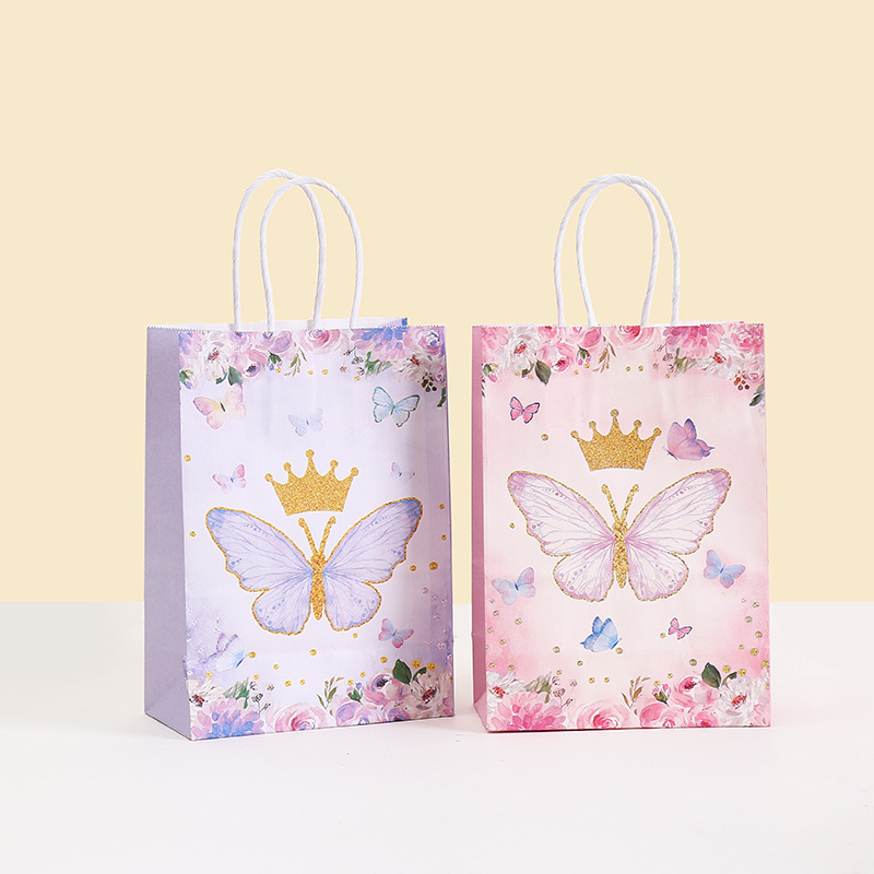 蝴蝶印花牛皮纸袋礼品包装袋大容量手提打包袋彩色印刷纸袋