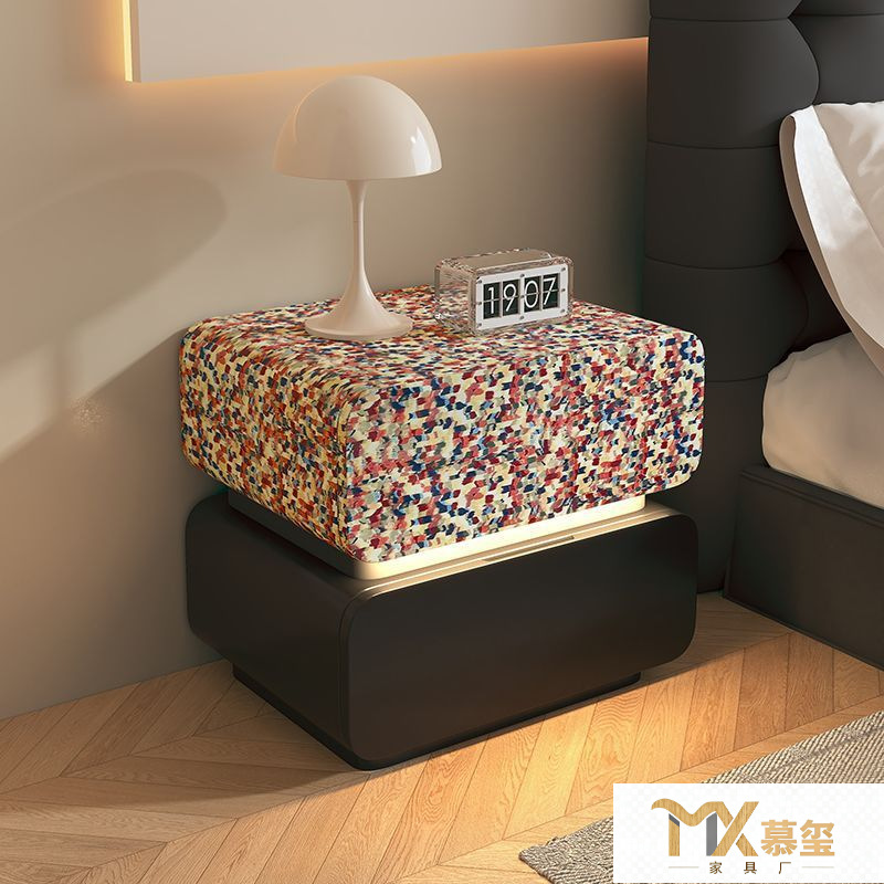 Rainbow Mosaic Solid Wood Bedside Table 2025 New Home Bedroom Accessible Luxury High-End Leather Bedside Storage Cabinet