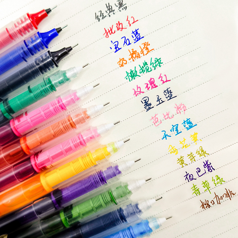 Colorful Direct-Liquid Rollerball Pen, Large-Capacity Gel Pen, Quick-Drying Full Needle Tip Direct-Ink Colored Pen, High-Value Aesthetic Journaling Pen