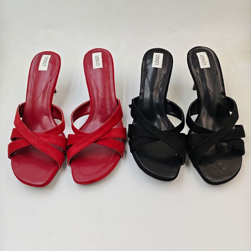Za French-Style Square-Toe Suede Cross-Strap Kitten Heel Sandals for Women, Summer Outdoor Wear, Unique Design, Open-Toe High-Heeled Sandals